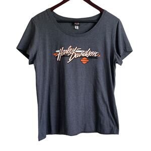 Harley‎ Davidson Women Top XL Gray Eureka Springs Logo Print Motorcycle Biker